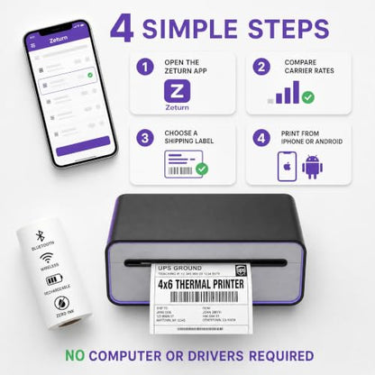 4x6 Thermal Shipping Label Printer, Bluetooth Wireless
