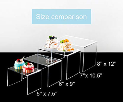 2-PC 5MM Thick Clear Acrylic Riser For Retail, Cabinet Organize, 12x7x8 IN