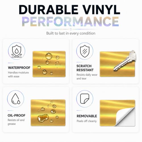 Holographic Gold Thermal Labels 1 × 2 Inch Vinyl Stickers 200 PCS - color: Holographic Gold, size: 1 × 2 Inch