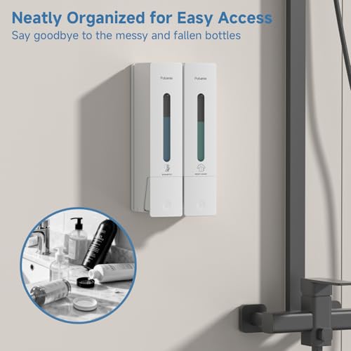 Shampoo Dispenser for Shower - Shower Soap Dispenser Wall Mounted No Drill - Shampoo Body Wash Dispenser 2 Chamber - Easy Install for Bathroom Hotel White 800ml - color: White 2