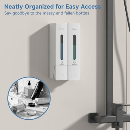 Shampoo Dispenser for Shower - Shower Soap Dispenser Wall Mounted No Drill - Shampoo Body Wash Dispenser 2 Chamber - Easy Install for Bathroom Hotel White 800ml - color: White 2