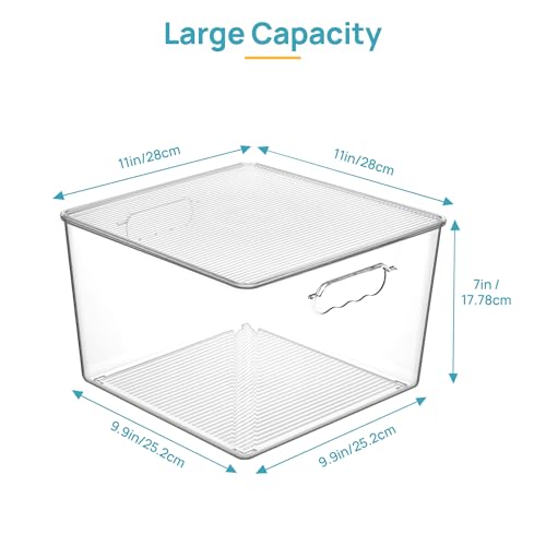 Vtopmart 6 Pack Extra Large Clear Stackable Storage Bins with Lids, 11inch Organizer Bins with Handle for Onions and Potatoes, Plastic Containers for Pantry, Freezer, Kitchen, Closet Organization - size: 11in (With Lid)