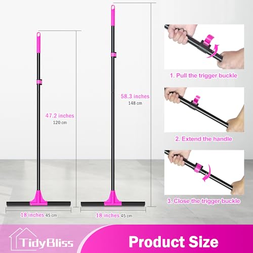 TidyBliss 18” Wide Floor Squeegee Broom Heavy Duty with 58.3” Long Handle