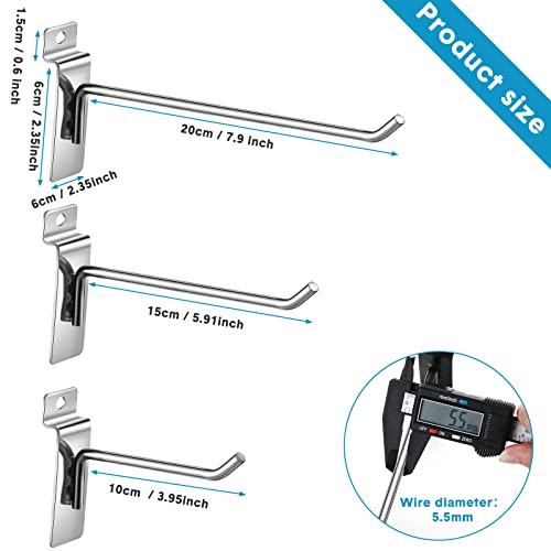 Ferraycle 24 Pack Heavy Duty Slatwall Hooks 4/6/8 Inch Slat Wall Hooks Slatwall Accessories Metal Wall Panel Hangers for Garage Organization Retail Display Shelves Tools and Equipment Hanging(Silver) - color: Silver