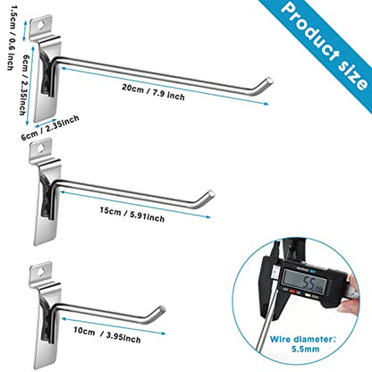 Ferraycle 24 Pack Heavy Duty Slatwall Hooks 4/6/8 Inch Slat Wall Hooks Slatwall Accessories Metal Wall Panel Hangers for Garage Organization Retail Display Shelves Tools and Equipment Hanging(Silver) - color: Silver