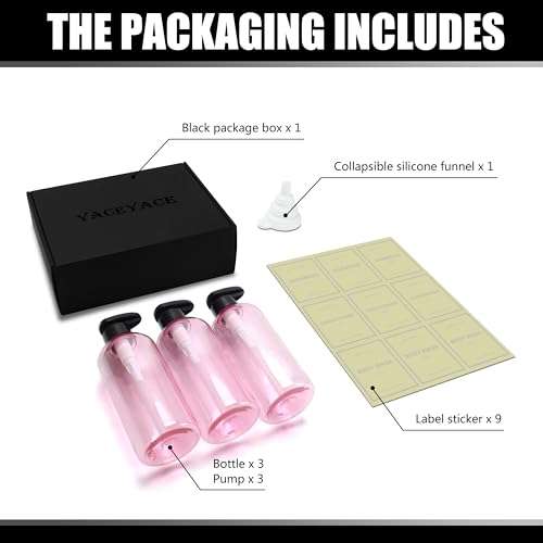 Shampoo and Conditioner Dispenser Set, YACEYACE 3Pcs 16.9oz - color: Clear Pink