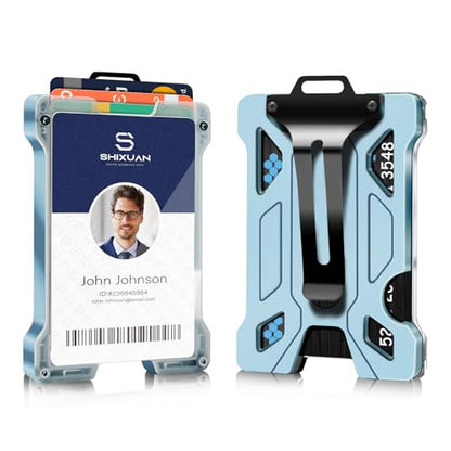 ID Badge Holder with Retractable Clip, Credit Card Holder, Keychain Wallet, Name Badge Holders, Business Card Holder, and Money Clip for Men and Women (Blue) - color: Blue