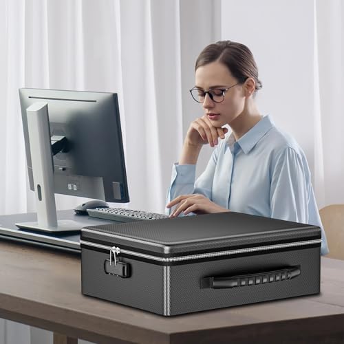 ENGPOW Fireproof Document Box with Lock & Heat-Resistant Fireproof Zipper - color: Black, size: 15.4 x 11.8 x 5.5 inches