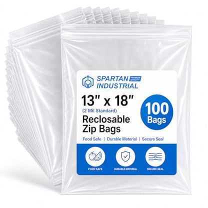 13" X 18" (100 Count) 2 Mil Clear Reclosable Zip Plastic Poly Bags - size: 13" X 18"