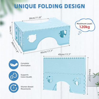 7inches Foldable Toilet Stool (Blue), Healthy Bathroom Squatting Posture Poop Stool with Anti-Slip Feet, A Good Helper to Effective Relief of Constipation, Easy to Storage Toilet Squat Stool - color: Blue