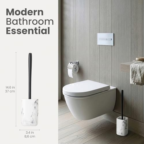 Vigar Zense Toilet Brush and Holder Set, Polyresin Stone, White Marble - color: White Marble
