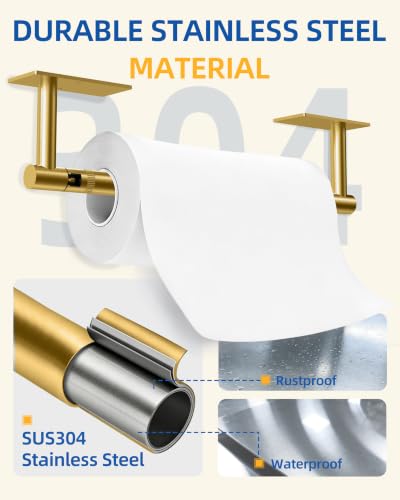 RUACQ Paper Towel Holder Under Cabinet, Stainless Steel, Brushed Gold - color: Brushed Gold, size: Standard - Rectangle