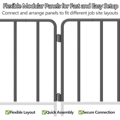 2-Pack 5 ft Steel Crowd Control Barriers, Interlocking Safety Barricades, Galvanized Queue Barriers for Pedestrian Traffic and Construction, Grey