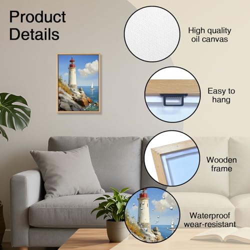 Lighthouse Coastal Ocean Wooden Box Sign Wall Art 8x12 Inch - color: Beach Lighthouse