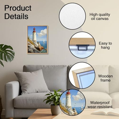 Lighthouse Coastal Ocean Wooden Box Sign Wall Art 8x12 Inch - color: Beach Lighthouse