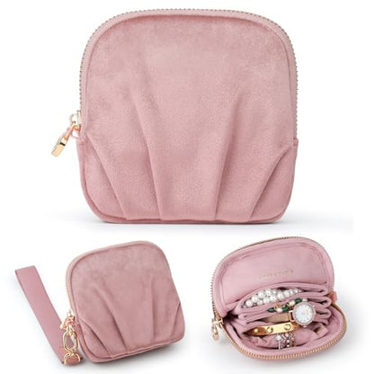 Velvet Travel Jewelry Pouch, 2-in-1 Case with Detachable Insert - color: Dusty Pink