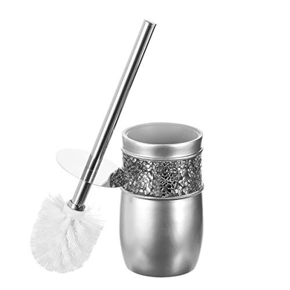 Creative Scents Crackled Glass Toilet Brush with Holder - Silver Toilet Bowl Cleaner Brush and Holder - Good Grip, Deep Cleaning, Decorative Design Compact Toilet Bowl Scrubber