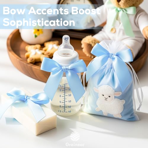 50 Pcs Light Blue Satin Ribbon Bows, 3.5" x 3.5", with Twist Ties - color: Light Blue