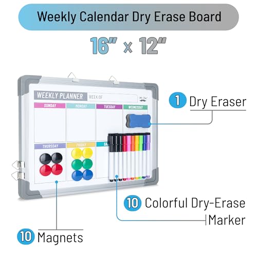 Mr. Pen- Magnetic Weekly Erase Board, 12" x 16", Double-Sided with Markers