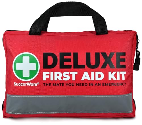 SuccorWare 380 Pieces Deluxe First Aid Kit Compact Trauma Medical Kits with Assorted Bandages, Instant Cold Pack, Emergency Blanket for Home, Travel, Camping, Vehicle, Emergency Kits(Red)