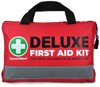 SuccorWare 380 Pieces Deluxe First Aid Kit Compact Trauma Medical Kits with Assorted Bandages, Instant Cold Pack, Emergency Blanket for Home, Travel, Camping, Vehicle, Emergency Kits(Red)