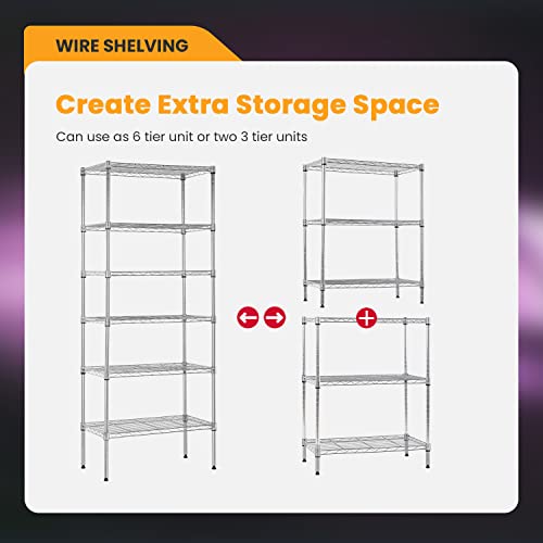 BestOffice | 6-Tier Wire Shelf | 13" x 23" x 59 | Chrome - color: Chrome, size: 13"D x 23"W x 59"H