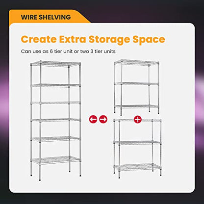 BestOffice | 6-Tier Wire Shelf | 13" x 23" x 59 | Chrome - color: Chrome, size: 13"D x 23"W x 59"H