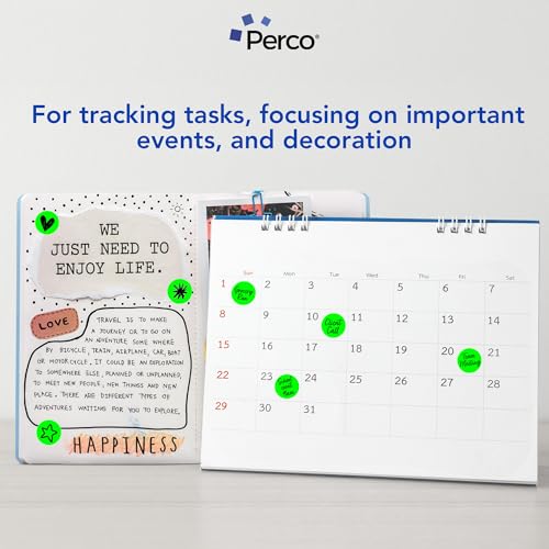 Perco Neon Green Round Circle Dot Sticker 1-Inch Labels with Easy-Tear Perforation, 1,000 Stickers per Roll - in Stock, Approved & Available Labels, High Visibility, Strong Adhesive—Made in USA - color: Green - Neon, size: 1 Inch