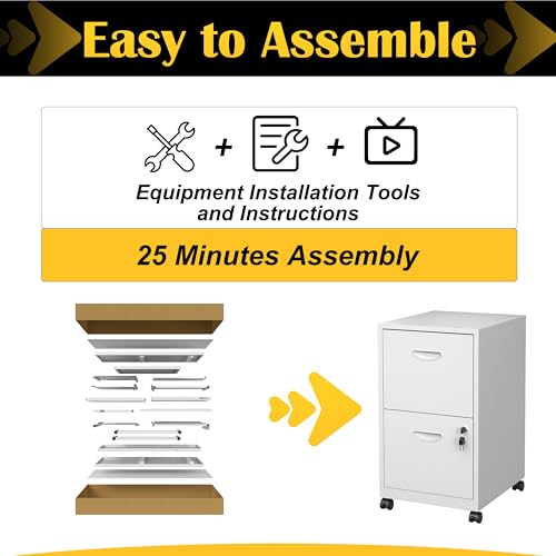 SteeLoong 2 Drawer File Cabinet,Metal Mobile File Cabinet with Lock White - color: White, style: 2 Drawer on Wheels