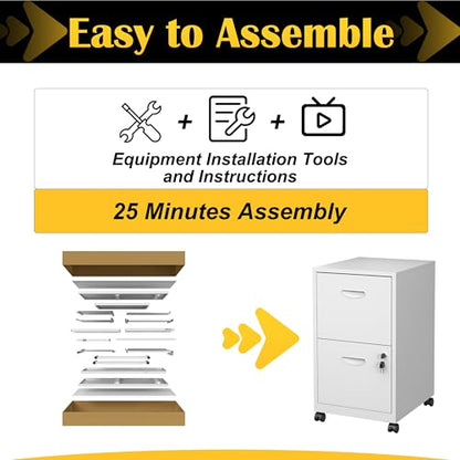 SteeLoong 2 Drawer File Cabinet,Metal Mobile File Cabinet with Lock White - color: White, style: 2 Drawer on Wheels