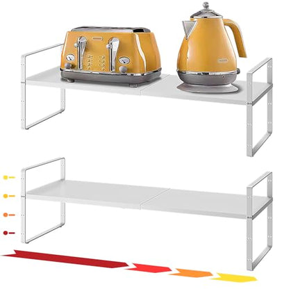 16.5~27.1" Expandable Shelf，2Pack 8.1" Wide Adjustable Height Cabinet Shelves，White - color: White, size: 2Pcs // 8''W