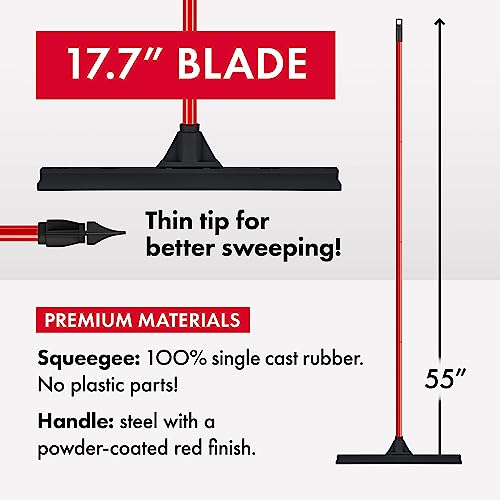 Heavy-Duty Floor Squeegee - Large 18" Wide Blade & 55" Long Handle Professional Grade Concrete, Garage & Commercial Rubber Squeegee Broom Floor Cleaner - Wood, Tile, Shower, Glass, Deck, Window - size: 18 Inch Blade - 1 Piece Handle