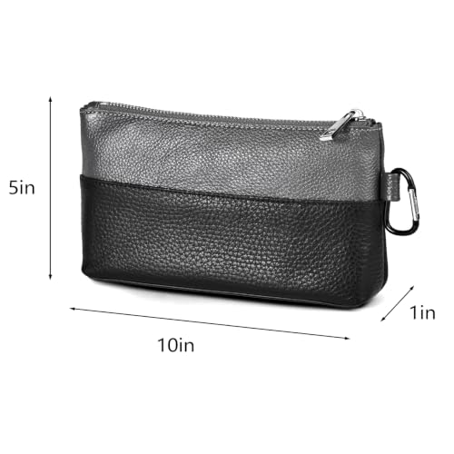 Leather Tool Bag Zipper Pouch, Premium Tool Pouch with Zipper, Utility Multipurpose Storage Organizer Tool Pouches with Carabiner Metal Zipper for Tools, Stationary, Pencil Pouch - size: 2 packs Medium 10inch