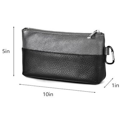 Leather Tool Bag Zipper Pouch, Premium Tool Pouch with Zipper, Utility Multipurpose Storage Organizer Tool Pouches with Carabiner Metal Zipper for Tools, Stationary, Pencil Pouch - size: 2 packs Medium 10inch