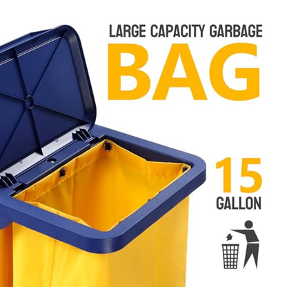 TUFFIOM Multifunctional Janitorial Cart with Key-Locking Cabinet,Cleaning Carts on Wheels,with 15 Gallon Collection Bag,500 lbs Capacity, Yellow&Blue - color: Blue