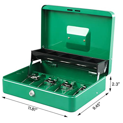 KYODOLED Locking Cash Box with Lock,Money Box with Cash Tray,Lock Safe Box with Key,Money Saving Organizer,11.81Lx 9.45Wx 3.54H Inches,Green XL Large - color: Green