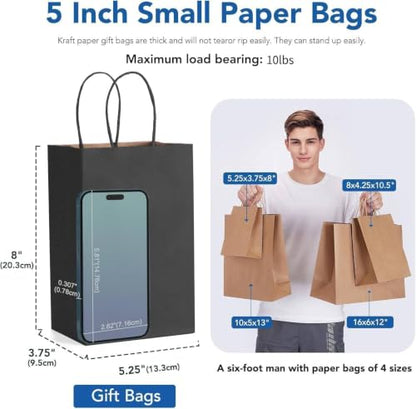 GSSUSA Black Gift Bags 5.25x3.75x8 600Pcs, Paper Bags with Handles Bulk for Small Business - color: Black, size: 5.25x3.75x8 Inch (Pack of 600)