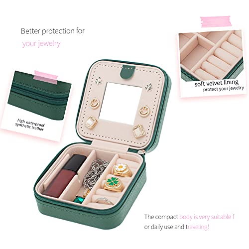 KElofoN Travel Jewelry Case with Mirror - Small Organizer Box for Girls & Women (Green-5) - color: Green-5