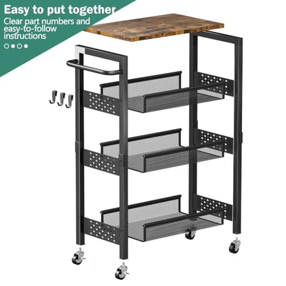 Vivihomety 4-Tier Laundry Utility Rolling Cart with Wheels, Metal - color: Black, size: 8.1 inch wide