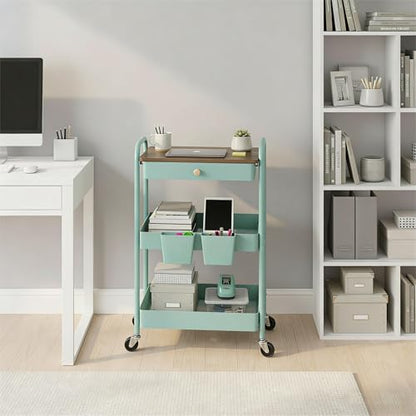 danpinera 3 Tier Rolling Cart, All-in-One Art Cart Organizer on Wheels for Kitchen, Bathroom, Office, Laundry - color: Green