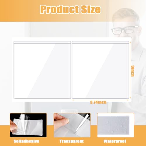 100 Packs Adhesive Label Storage Bin Pockets Clear Plastic Index Card Pockets Sleeves Adhesive Pouches Card Holders with Top Opening for Storage Bins, Library, Office (2.9 x 3.6 inches) - size: 2.9 x 3.6 inches