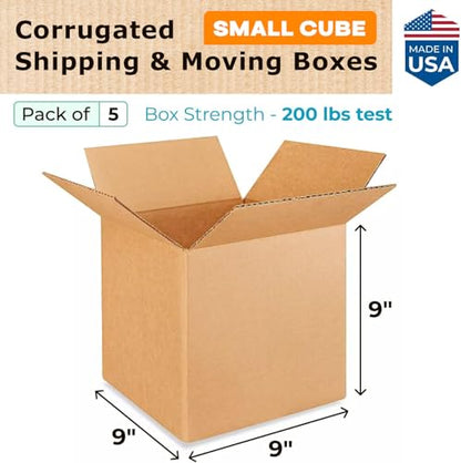 Small Cube Moving & Shipping Boxes 9 x 9 x 9 inches (5-Pack) - Extra Strength 200 lb vs Regular - Corrugated Durable Cardboard Boxes - Box for Packaging - Moving Supplies Box by IDL Packaging - size: 9 * 9 * 9" (Small Boxes)