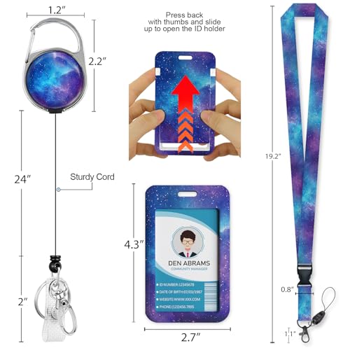 Piefly Lanyards for Id Badges, Teacher Card Holder Retractable Reel Gaxlxy - color: Nebula Starry Sky