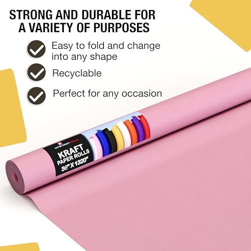 Crown Display Hot Pink Kraft Paper Roll - 36" X 1320" (110' Ft) - Perfect for Shipping & Packing - Craft Paper - color: Hot Pink, size: 36" x 1320"