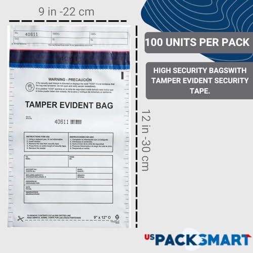 9”x12" Opaque Plastic Deposit Bags with Security Tape Tamper Evident - Secure Bank Deposits, Cash Handling, & Currency Transport | Self-Sealing Tape with Hidden Graphics | 100-Pack - color: Opaque, size: 9"x12"