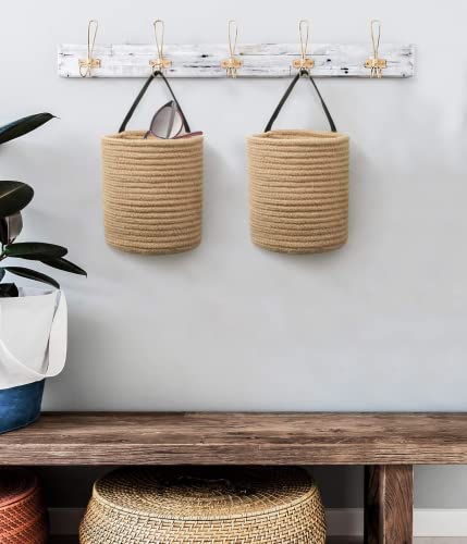 Goodpick 2 Pack Jute Wall Hanging Storage Baskets, Over Door Organizer - color: Jute