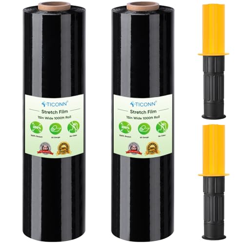 TICONN Stretch Wrap Roll, 15 in x 1000 ft Plastic Wrap for Moving Furniture - style: 15''-2PK Black