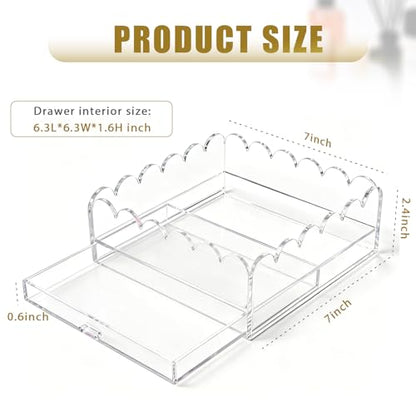 Scalloped Acrylic Tray, 7" x 7" Clear Acrylic Tray with Insert Drawer - size: 7" x 7" x 2.4"