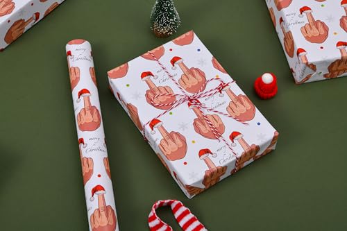 Sikiweiter Funny Christmas Wrapping Paper Roll- 17" x 16.5 Feet - Middle Finger Santa Hat Funny Christmas Gift Wrap for Men Women(Christmas) - color: Funny Christmas
