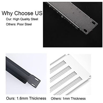 1U Blank Rack Mount Panel, 19 Inch Disassembled Cable Management Panel Spacer W/Brush for Server Network Rack Enclosure Cabinet (2pcs-Venting)